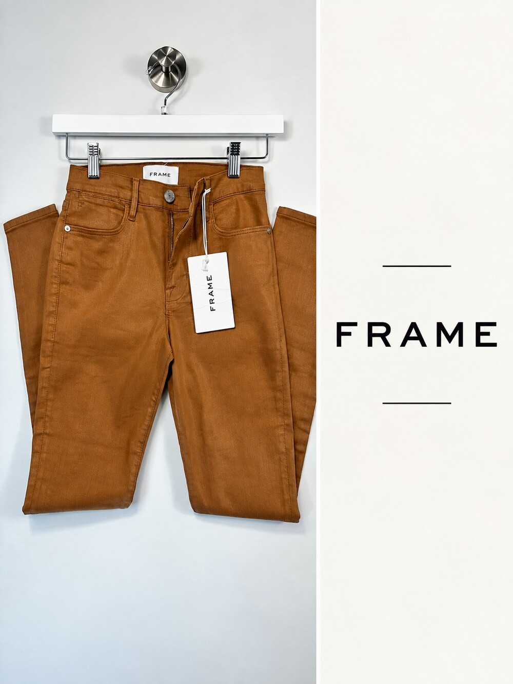 NWT FRAME Le High Skinny Coated Jeans Size 27 Latte Brown High Rise
